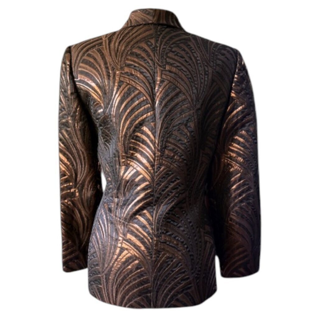 Albert Nipon Evening Blazer Jacket Black Bronze Metallic Rhinestone Buttons SZ 8 - Picture 8 of 15